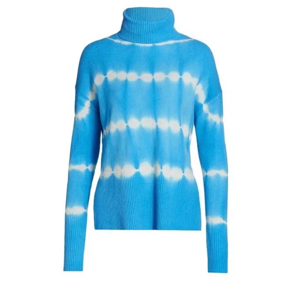 CINQ A SEPT BLUE TIE-DYE TURTLENECK SWEATER - Picture 9 of 10